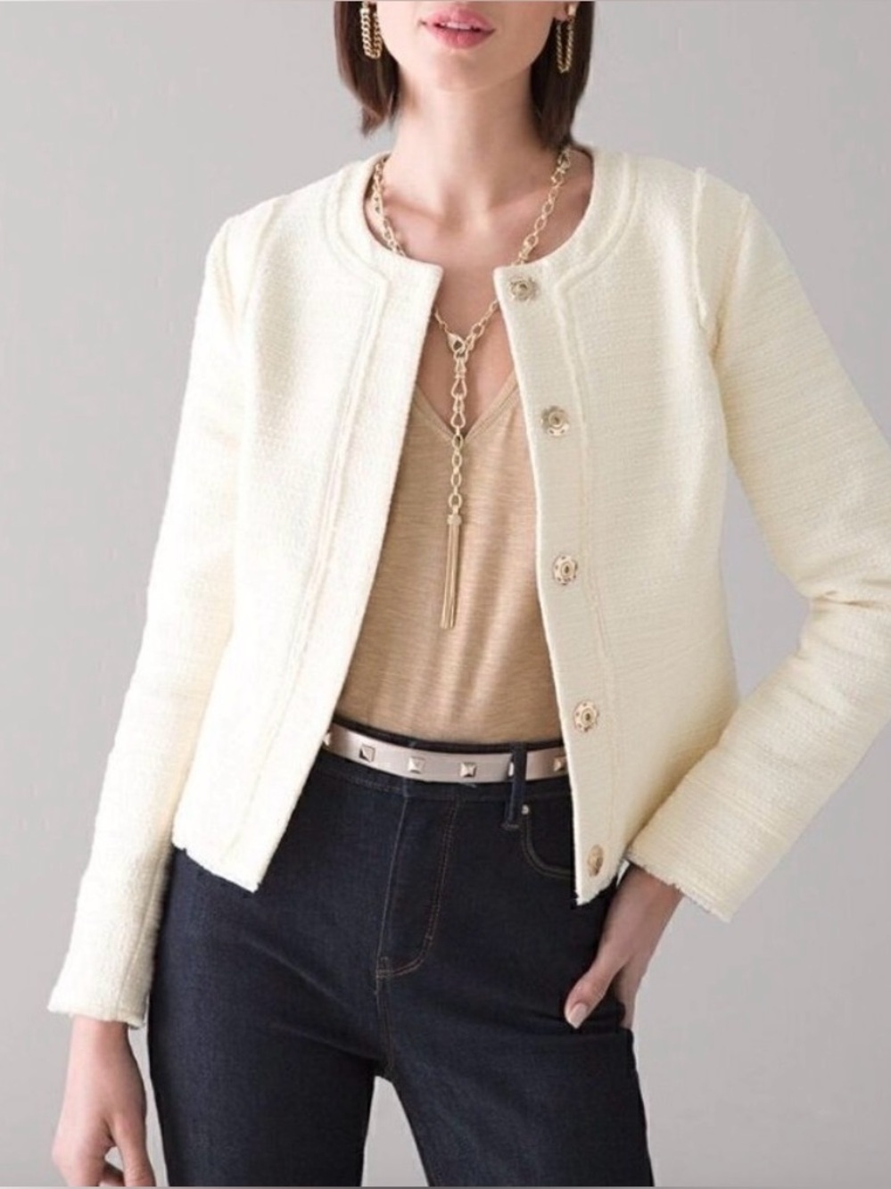 White House Black Market Tweed Jacket Womens 0 NWT Ivory Floral Butterfly